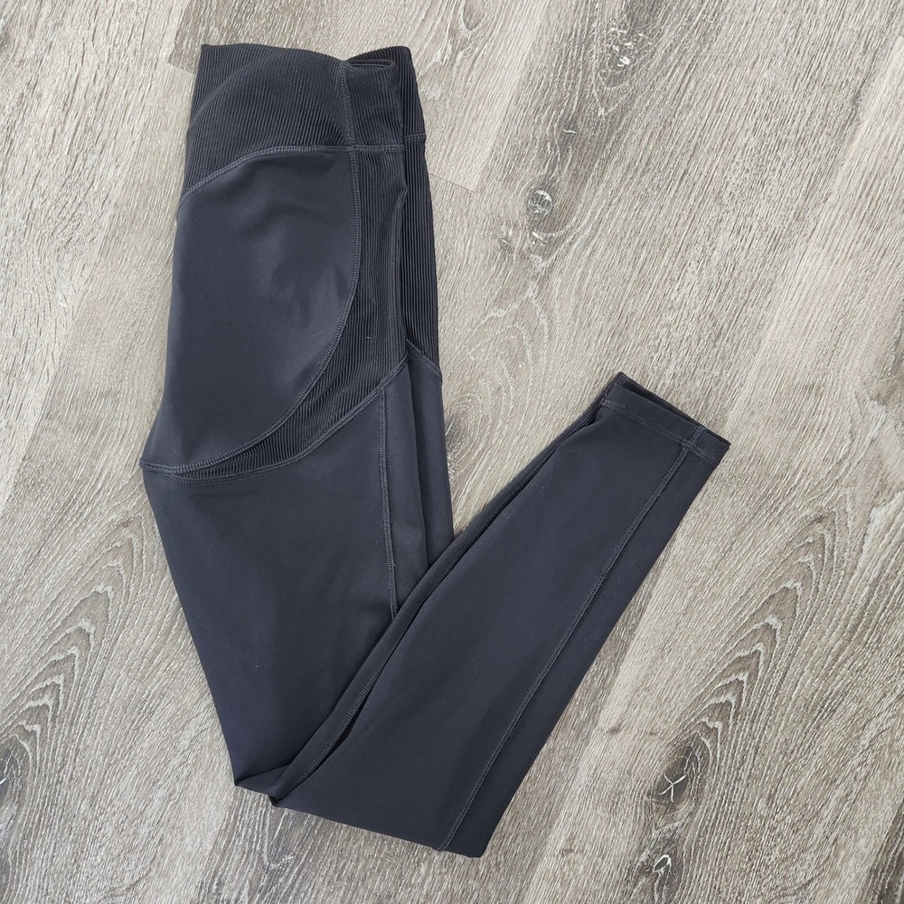 Savage X Fenty Sport Black Ribbed Panel High Waisted Leggings Women's Small
